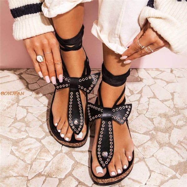 women summer flat sandals shoes woman pu leather bohemia bow with fashion rivet sandalias big size 34-43 mujer sapato feminino, Black
women summer flat sandals shoes woman pu leather bohemia bow with fashion rivet sandalias big size 34-43 mujer sapato feminino, Black