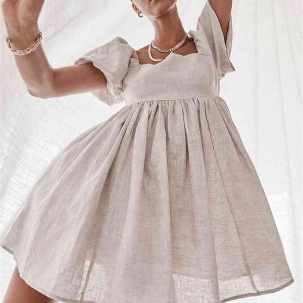 women vintage lantern sleeve hemp a-line party dress short square collar solid casual mini girls summer 210701, Black;gray
women vintage lantern sleeve hemp a-line party dress short square collar solid casual mini girls summer 210701, Black;gray
