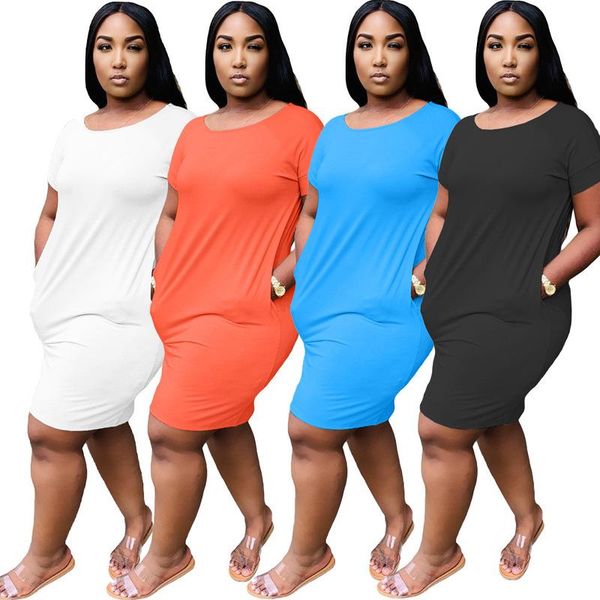 party dresses 2021 fashion summer women's dress pure color round collar casual short sleeve with pockets, White;black
party dresses 2021 fashion summer women's dress pure color round collar casual short sleeve with pockets, White;black