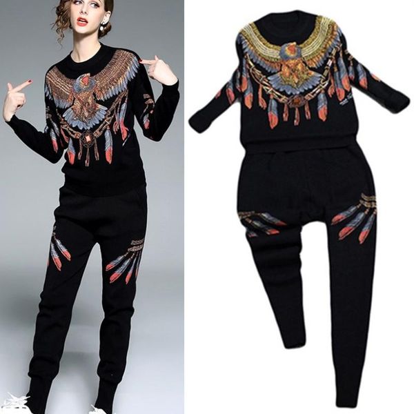 women spring winter luxury cool handwork beading loose eagle print sweater + harem casual trousers clothing sets ns405 women's two piec, White
women spring winter luxury cool handwork beading loose eagle print sweater + harem casual trousers clothing sets ns405 women's two piec, White