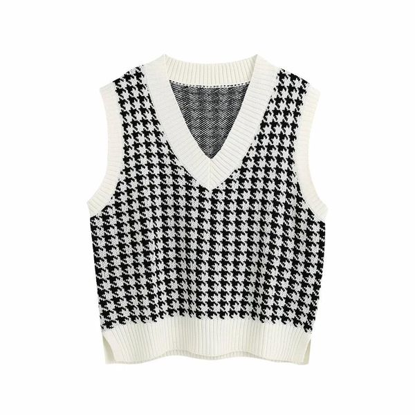 vest v neck sleeveless womens sweater checked knitted casual fashion chic pullover female pull, White;black
vest v neck sleeveless womens sweater checked knitted casual fashion chic pullover female pull, White;black