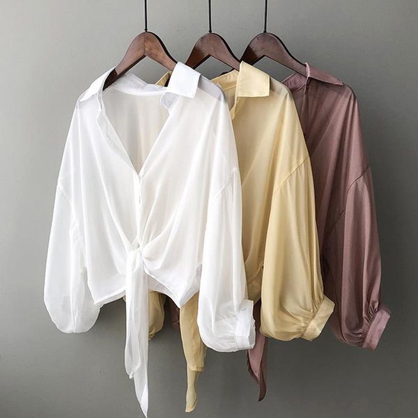 women's blouses & shirts deeptown 2021 summer half sleeve buttoned up shirt loose casual blouse chiffon women tied waist elegant for, White
women's blouses & shirts deeptown 2021 summer half sleeve buttoned up shirt loose casual blouse chiffon women tied waist elegant for, White