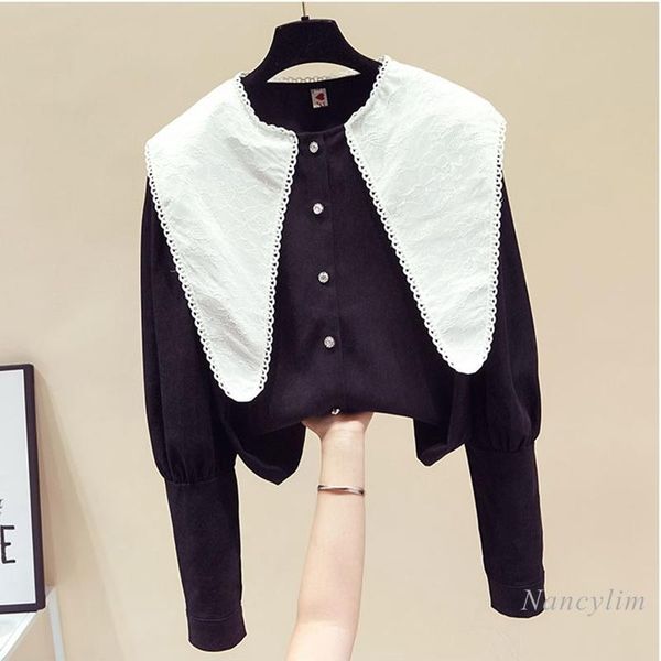 women's blouses & shirts 2021 spring elegant doll collar slimming shirt all-match white black color patch chiffon blouse female clothes
women's blouses & shirts 2021 spring elegant doll collar slimming shirt all-match white black color patch chiffon blouse female clothes