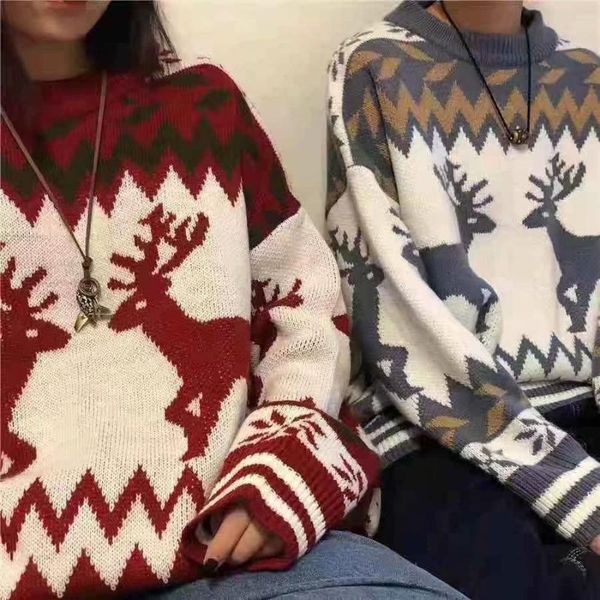 men's sweaters ins autumn winter jacquard christmas retro elk knitted pullover loose lazy round neck couple sweater, White;black
men's sweaters ins autumn winter jacquard christmas retro elk knitted pullover loose lazy round neck couple sweater, White;black