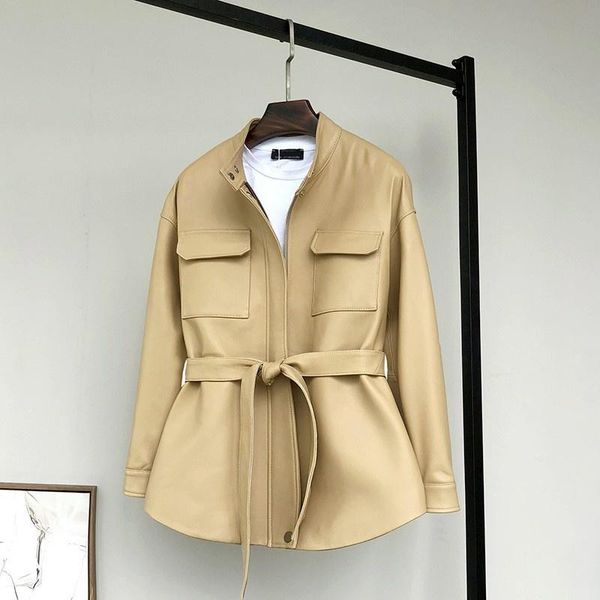 women's leather & faux quality high genuine cargo jacket women zip stand collar sashes natural sheepskin windbreakers coats autumn stre, Black
women's leather & faux quality high genuine cargo jacket women zip stand collar sashes natural sheepskin windbreakers coats autumn stre, Black