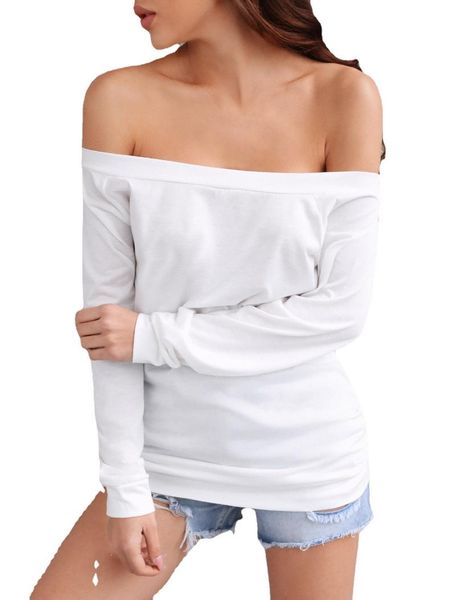 women's t-shirt spring and summer european beauty style long-sleeved one-neck off-the-shoulder solid color top, White
women's t-shirt spring and summer european beauty style long-sleeved one-neck off-the-shoulder solid color top, White
