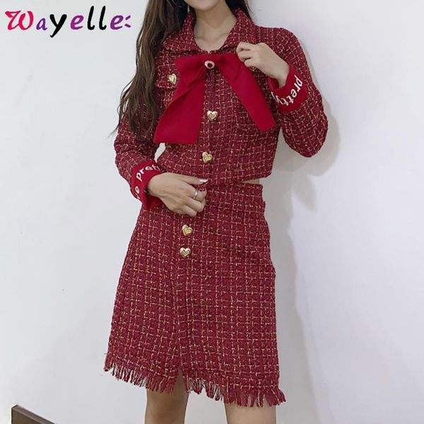two piece dress women outfits winter red plaid tweed coats elegant tassel mini skirt vintage bow heart button coat korean, White
two piece dress women outfits winter red plaid tweed coats elegant tassel mini skirt vintage bow heart button coat korean, White