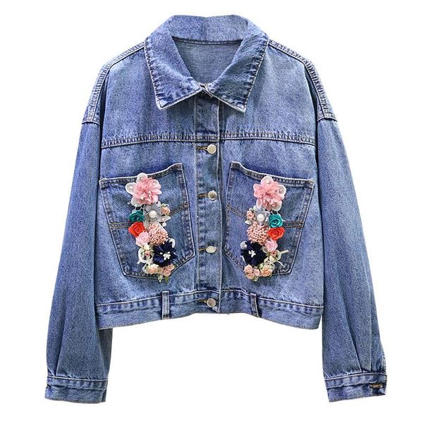 women's jackets 2021 womens spring autumn denim jacket fashion beaded embroidery three-dimensional flower korean loose jeans, Black;brown
women's jackets 2021 womens spring autumn denim jacket fashion beaded embroidery three-dimensional flower korean loose jeans, Black;brown