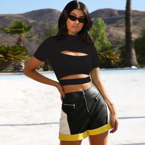 women fashion womens tanks crop short sleeve turtleneck hole in chest solid shirt cami cool high street wear, White
women fashion womens tanks crop short sleeve turtleneck hole in chest solid shirt cami cool high street wear, White