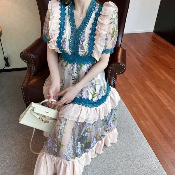 women summer lace mesh embroidery party fashion elegant v-neck office work tulle ruffles cake patchwork dresses 210514, Black;gray
women summer lace mesh embroidery party fashion elegant v-neck office work tulle ruffles cake patchwork dresses 210514, Black;gray