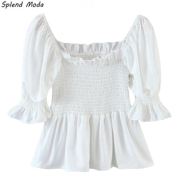 women's blouses & shirts splend moda fashion summer casual chic white cotton crop street style square collar ruffles female elastic bu
women's blouses & shirts splend moda fashion summer casual chic white cotton crop street style square collar ruffles female elastic bu