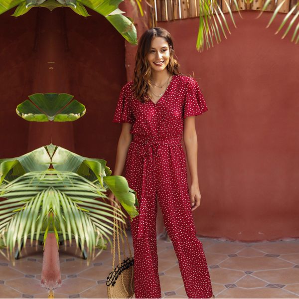 fashionable women new spring summer v neck petal sleeve waist jumpsuit for ladies loose dot printed red chic jumpsuits 210413, Black;white
fashionable women new spring summer v neck petal sleeve waist jumpsuit for ladies loose dot printed red chic jumpsuits 210413, Black;white