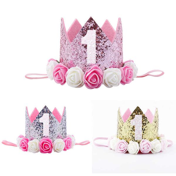 1pcs first hat baby show accsori 1 year old glitter rose decor birthday crown wedding party suppli
1pcs first hat baby show accsori 1 year old glitter rose decor birthday crown wedding party suppli