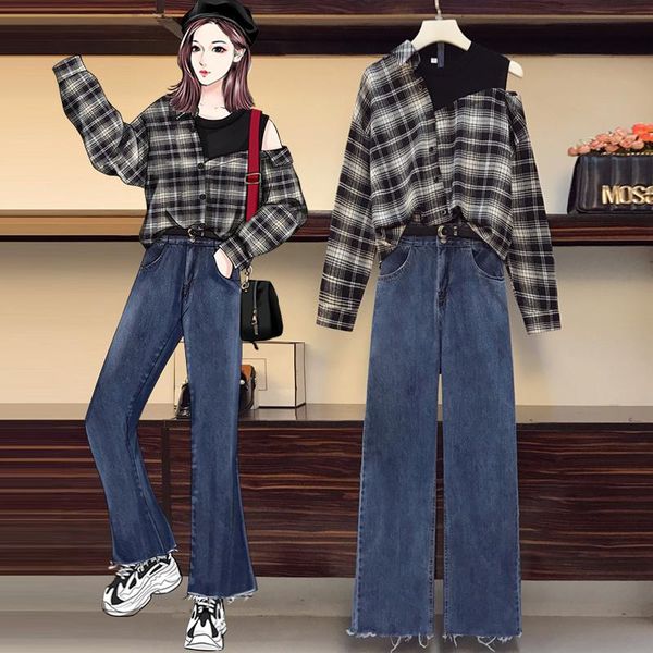 will spring 2021 large size ladies fashion plaid shirt cowboy wide-legged pants outfit that show a shoulder 8709 women's & capris, Black;white
will spring 2021 large size ladies fashion plaid shirt cowboy wide-legged pants outfit that show a shoulder 8709 women's & capris, Black;white