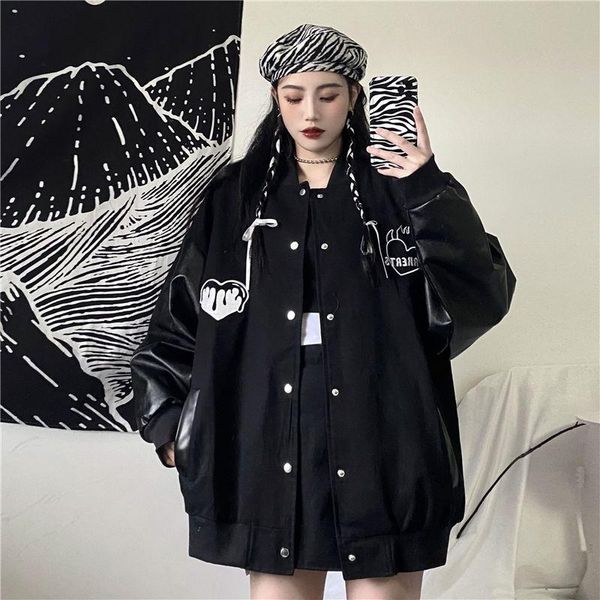 women's jackets spring autumn leather jacket korean oversized harajuku style embroidery streetwear female loose outerwear pure black, Black;brown
women's jackets spring autumn leather jacket korean oversized harajuku style embroidery streetwear female loose outerwear pure black, Black;brown