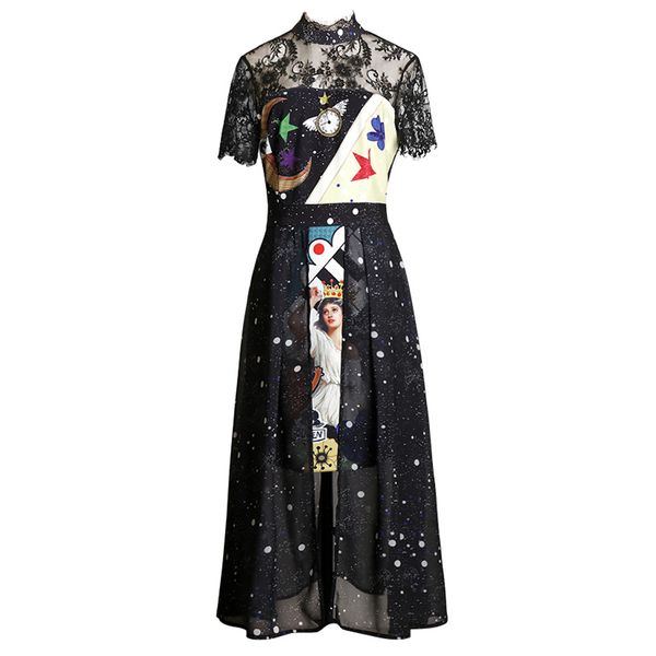 black chiffon lace patchwork print stand collar zipper short sleeve empire midi long dress elegant summer d1623 210514, Black;gray
black chiffon lace patchwork print stand collar zipper short sleeve empire midi long dress elegant summer d1623 210514, Black;gray