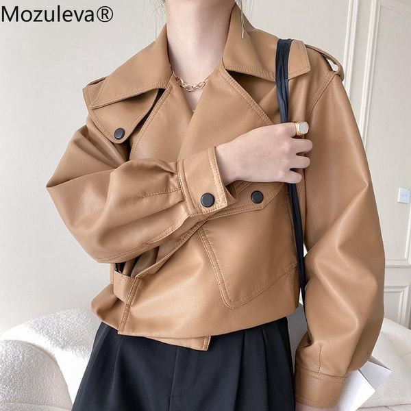 women's leather & faux mozuleva autumn retro soft pu jacket women loose punk coat female v neck moto biker street overcoat, Black
women's leather & faux mozuleva autumn retro soft pu jacket women loose punk coat female v neck moto biker street overcoat, Black