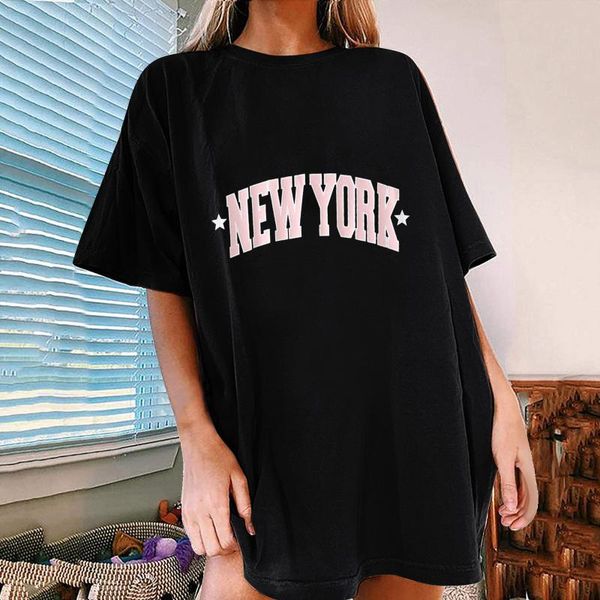 women's t-shirt women summer casual york letter print loose o-neck oversize cotton for girls mujer camisetas, White
women's t-shirt women summer casual york letter print loose o-neck oversize cotton for girls mujer camisetas, White