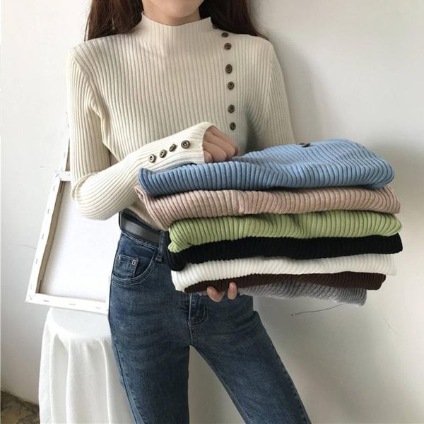 autumn winter knitting sweater pullovers women button long sleeve turtleneck knitted chic woman clothes streetwear women's sweaters, White;black
autumn winter knitting sweater pullovers women button long sleeve turtleneck knitted chic woman clothes streetwear women's sweaters, White;black