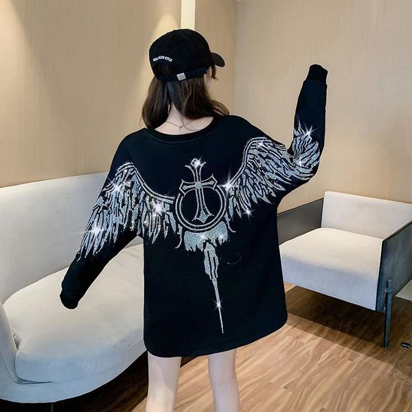 spring autumn necklace cross heavy industry rhinestone big wing loose sweatshirt crew neck pullover women's hoodies & sweatshirts, Black
spring autumn necklace cross heavy industry rhinestone big wing loose sweatshirt crew neck pullover women's hoodies & sweatshirts, Black