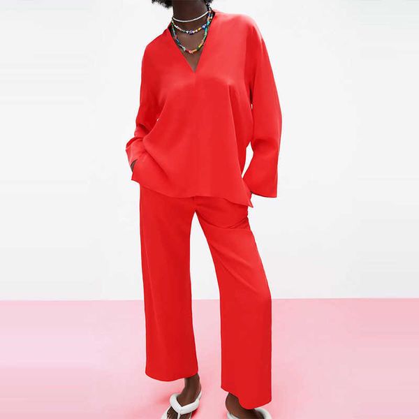 za women suit 2-piece suits fashion simple loose casual chic red & pants street women 210601, White
za women suit 2-piece suits fashion simple loose casual chic red & pants street women 210601, White
