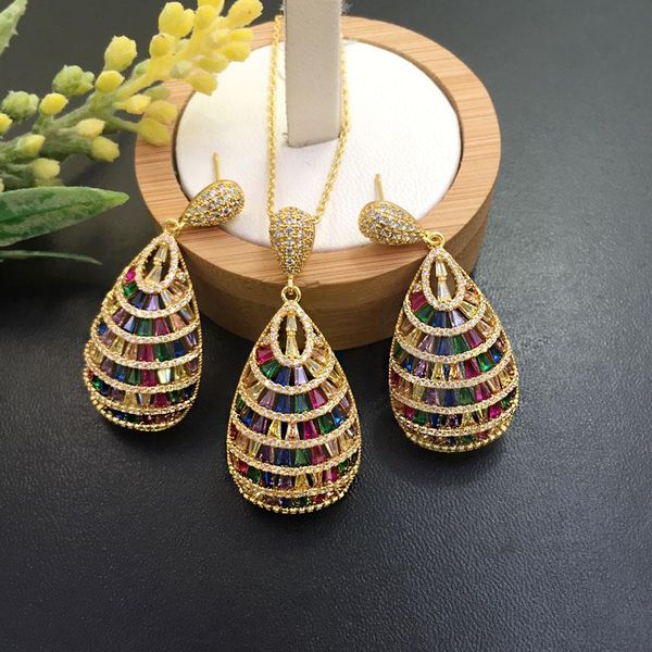 earrings & necklace lanyika jewelry stylish hollow water drop colour zircon micro inlay with for banquet luxury gift, Silver
earrings & necklace lanyika jewelry stylish hollow water drop colour zircon micro inlay with for banquet luxury gift, Silver