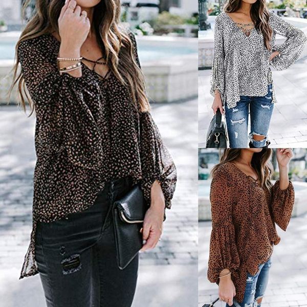 women lantern sleeve tie-up chiffon blouse vintage leopard print v neck tunic side split high low loose shirts1, White
women lantern sleeve tie-up chiffon blouse vintage leopard print v neck tunic side split high low loose shirts1, White