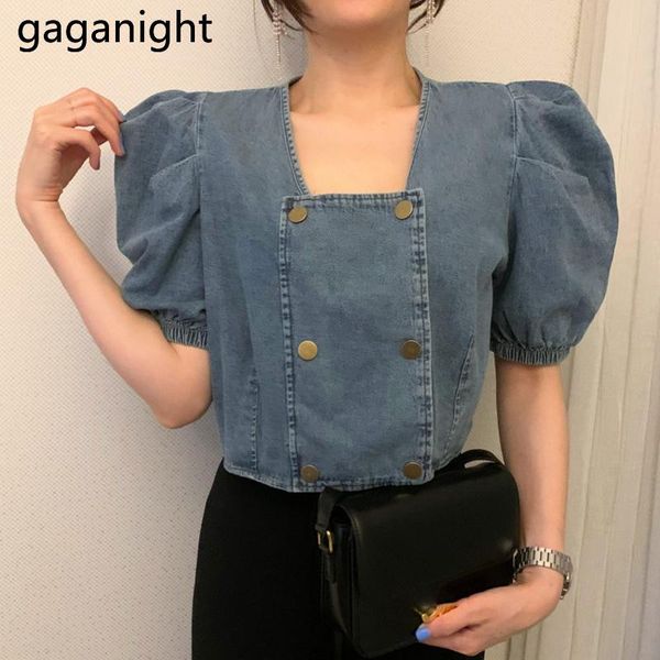 women's jackets gaganight vintage women puff short sleeve jean jacket double breasted fashion lady denim coat summer korean outwear, Black;brown
women's jackets gaganight vintage women puff short sleeve jean jacket double breasted fashion lady denim coat summer korean outwear, Black;brown