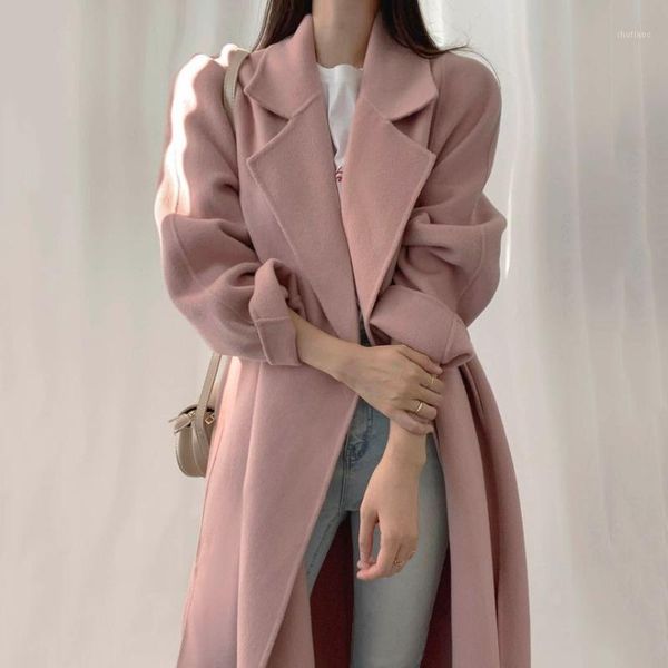 women's wool & blends woolen coat women 2021 autumn korean loose lapel single-breasted belt waist female solid temperament long office, Black
women's wool & blends woolen coat women 2021 autumn korean loose lapel single-breasted belt waist female solid temperament long office, Black