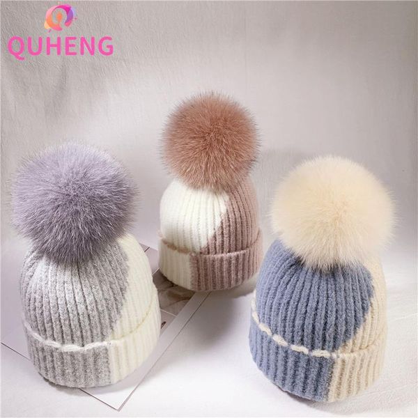 beanie/skull caps quheng autumn and winter women's warmth all-match soft wool ball thick woolen hat fashion color matching knitted z127, Blue;gray 
beanie/skull caps quheng autumn and winter women's warmth all-match soft wool ball thick woolen hat fashion color matching knitted z127, Blue;gray