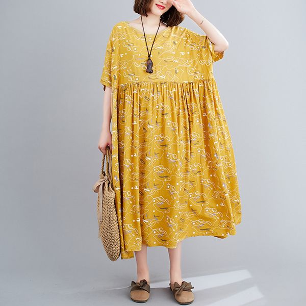 johnature women yellow print floral dresses o-neck half sleeve high waist robes autumn cotton blend korean style dress 210521, Black;gray
johnature women yellow print floral dresses o-neck half sleeve high waist robes autumn cotton blend korean style dress 210521, Black;gray