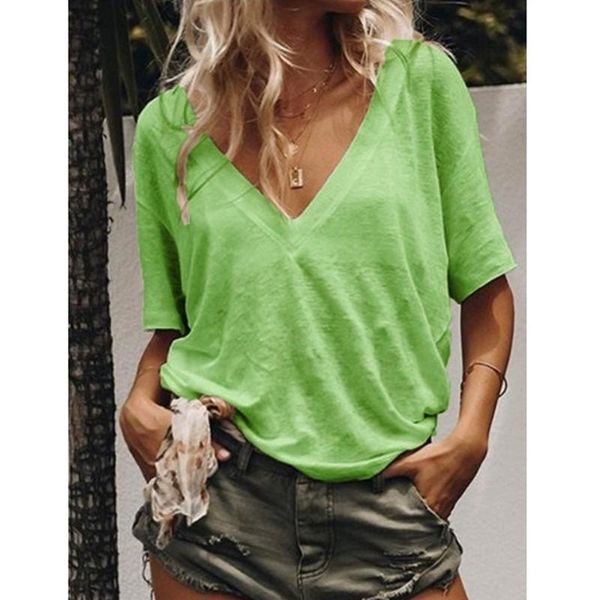 women's t-shirt spring and summer style solid color short-sleeve v-neck short-sleeved casual, White
women's t-shirt spring and summer style solid color short-sleeve v-neck short-sleeved casual, White