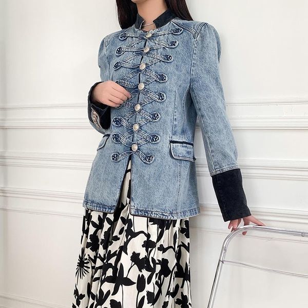 women's jackets women stitching denim coat stand collar long sleeve color patchwork single breasted vintage female cardigan 2021 autumn, Black;brown
women's jackets women stitching denim coat stand collar long sleeve color patchwork single breasted vintage female cardigan 2021 autumn, Black;brown