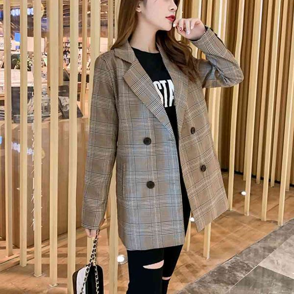 spring double breasted plaid jacket with pocket office lady long sleeve notched collar blazer women work wear outerwear 210416, White;black
spring double breasted plaid jacket with pocket office lady long sleeve notched collar blazer women work wear outerwear 210416, White;black