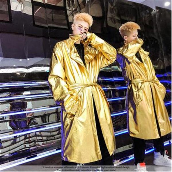 men's trench coats spring autumn personality golden silver glossy coat men steampunk long windbreaker mens overcoat handsome clothes, Tan;black
men's trench coats spring autumn personality golden silver glossy coat men steampunk long windbreaker mens overcoat handsome clothes, Tan;black