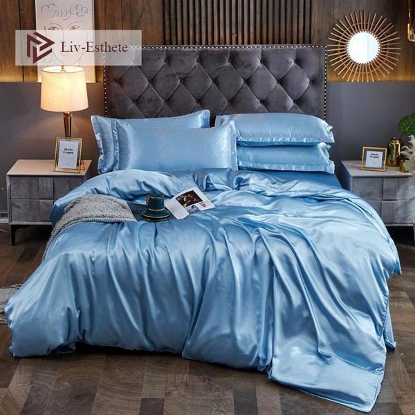 liv-esthete bedding set 100% satin silk home textiles decor duvet cover luxury bedspread light blue double bedclothes sets
liv-esthete bedding set 100% satin silk home textiles decor duvet cover luxury bedspread light blue double bedclothes sets