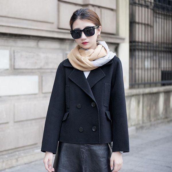 women's wool & blends double breasted short women coat brand autumn elegant long sleeve female trench outwear abrigos mujer lx1826, Black
women's wool & blends double breasted short women coat brand autumn elegant long sleeve female trench outwear abrigos mujer lx1826, Black