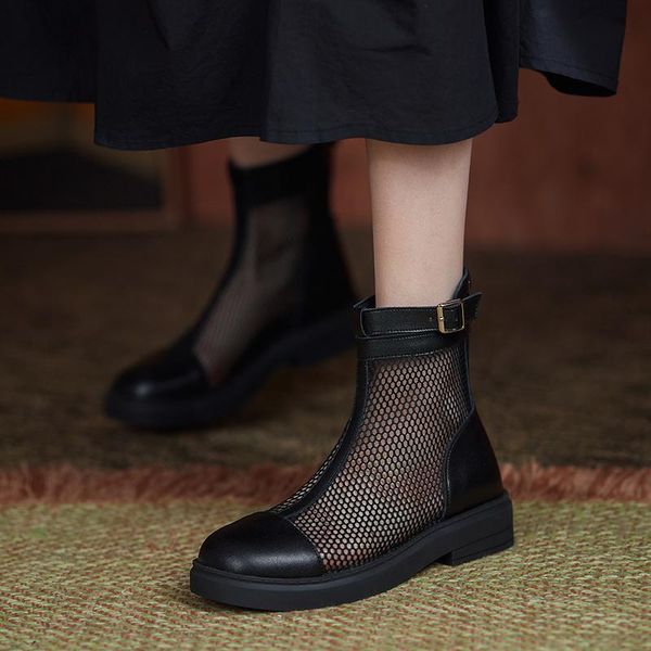 summer european genuine leather women network boots ankle round head cattle non-slip soles shoes, Black
summer european genuine leather women network boots ankle round head cattle non-slip soles shoes, Black