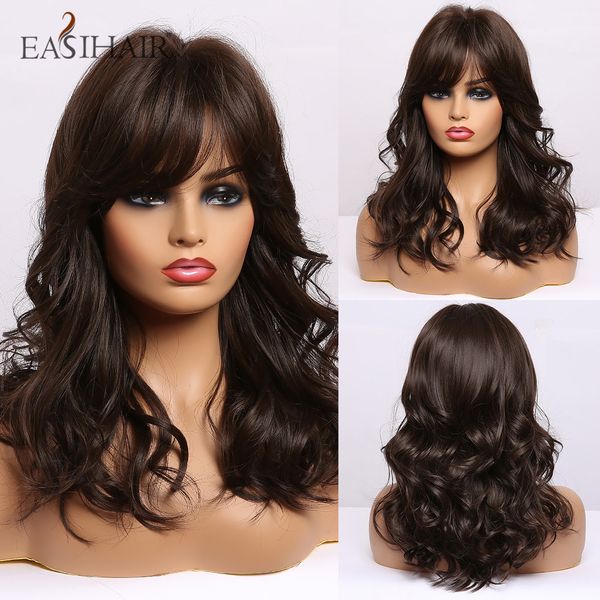 medium length dark bown synthetic wigs natural hair wig with bangs women wigs wavy heat resistant cosplay dark wig, Black
medium length dark bown synthetic wigs natural hair wig with bangs women wigs wavy heat resistant cosplay dark wig, Black