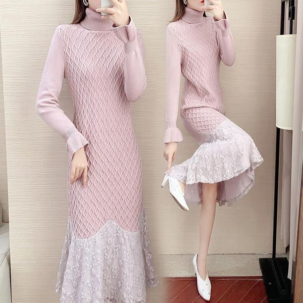 women 2021 autumn winter elegant sweater dress patchwork lace hem warm knitted long sleeve casual turtleneck vestidos s268 dresses, Black;gray
women 2021 autumn winter elegant sweater dress patchwork lace hem warm knitted long sleeve casual turtleneck vestidos s268 dresses, Black;gray