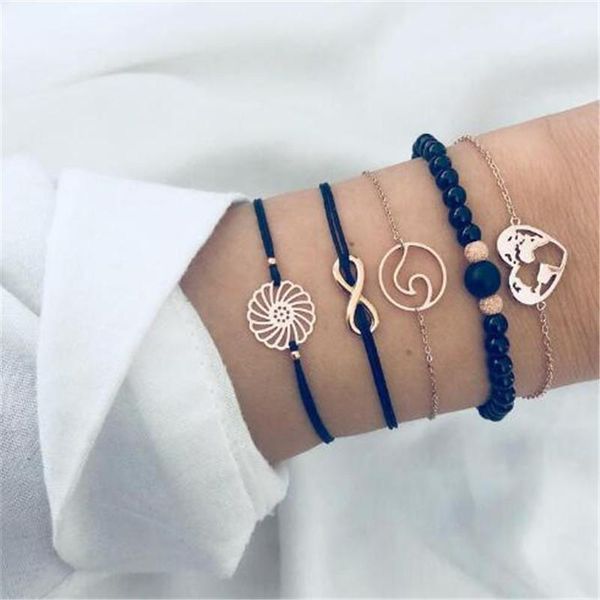 link, chain 5 pcs/ set punk heart map wave beads flower digital rope gold multilayer bracelet for women fashion christmas jewelry, Black
link, chain 5 pcs/ set punk heart map wave beads flower digital rope gold multilayer bracelet for women fashion christmas jewelry, Black