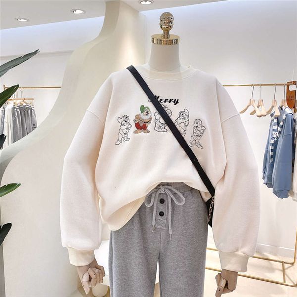 women's sweaters hoodies weiyi plush thickened 2021 autumn winter korean fashion cartoon embroidery loose and versatile coat bi6e, White;black
women's sweaters hoodies weiyi plush thickened 2021 autumn winter korean fashion cartoon embroidery loose and versatile coat bi6e, White;black