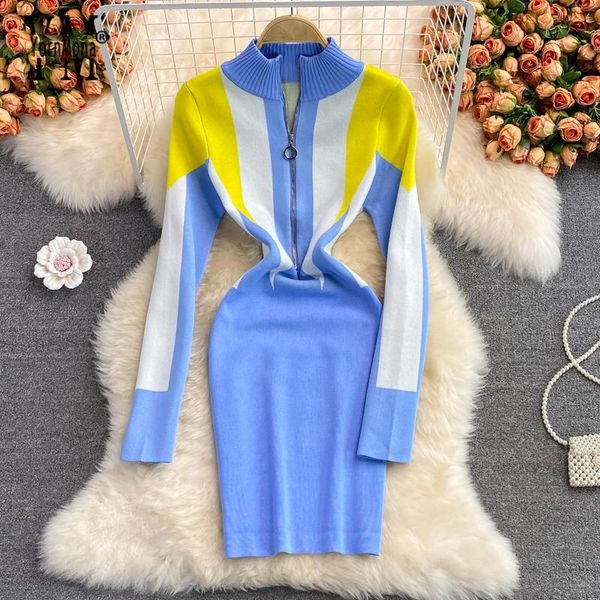 casual dresses yornmona ins fashion zipper stand collar women dress 2021 autumn winter long sleeve knitted sweater ladies short vestidos, Black;gray
casual dresses yornmona ins fashion zipper stand collar women dress 2021 autumn winter long sleeve knitted sweater ladies short vestidos, Black;gray