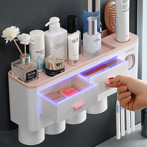 magnetic adsorption toothbrush holder automatic toothpaste dispenser plastic wall mount storage rack bathroom accessories bath accessory set
magnetic adsorption toothbrush holder automatic toothpaste dispenser plastic wall mount storage rack bathroom accessories bath accessory set