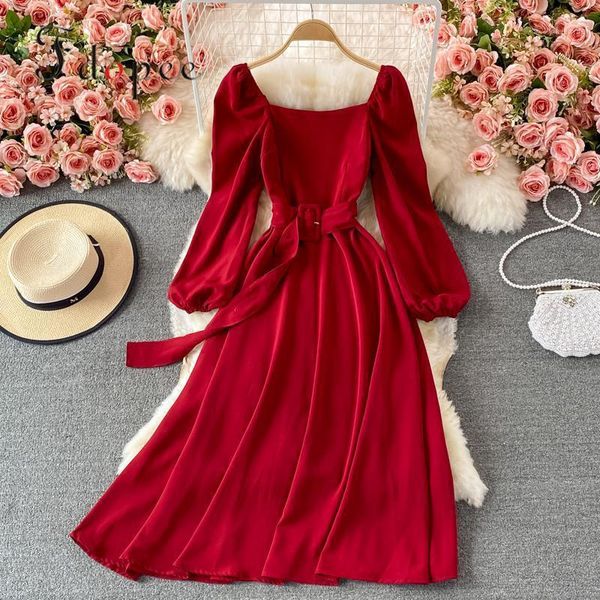 casual dresses dress women elegant retro high waist temperament bubble sleeve square collar pure color vestidos, Black;gray
casual dresses dress women elegant retro high waist temperament bubble sleeve square collar pure color vestidos, Black;gray