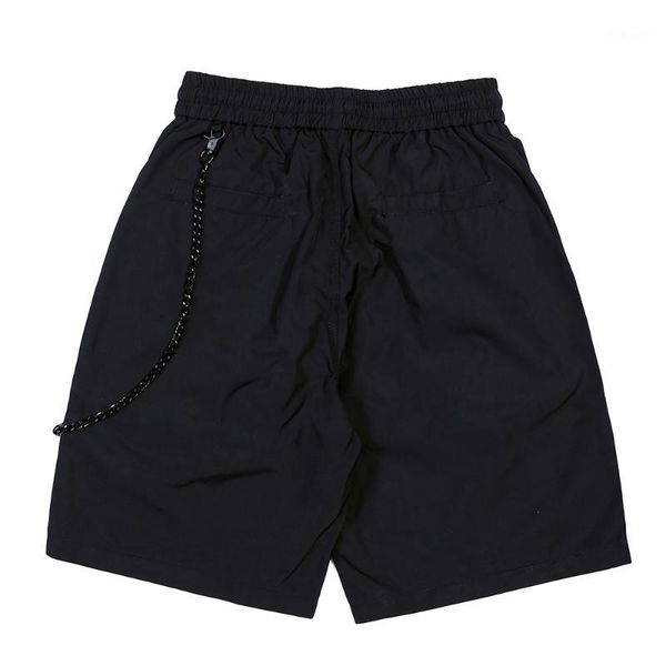 men's shorts chain decoration solid color casual mens summer elastic waist half pants loose knee-length men, White;black
men's shorts chain decoration solid color casual mens summer elastic waist half pants loose knee-length men, White;black