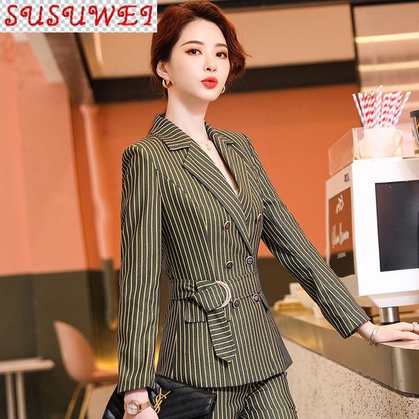 autumn and winter women's suit pants two-piece professional overalls striped double breasted ladies jacket slim trousers two piece, White
autumn and winter women's suit pants two-piece professional overalls striped double breasted ladies jacket slim trousers two piece, White