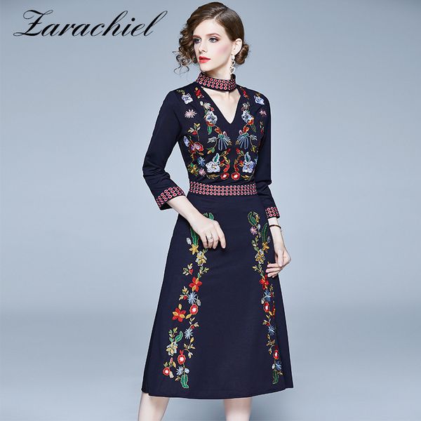 women spring luxury flower embroidery dress autumn female elegant halter v-neck retro robe femme office lady vestidos 210416, Black;gray
women spring luxury flower embroidery dress autumn female elegant halter v-neck retro robe femme office lady vestidos 210416, Black;gray