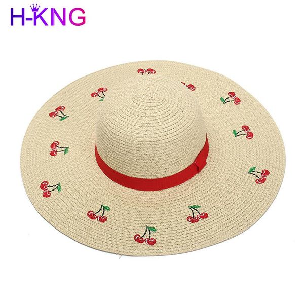 summer ladies pastoral style embroidered big eaves sunshade straw hat cherry holiday sun wide brim hats, Blue;gray
summer ladies pastoral style embroidered big eaves sunshade straw hat cherry holiday sun wide brim hats, Blue;gray