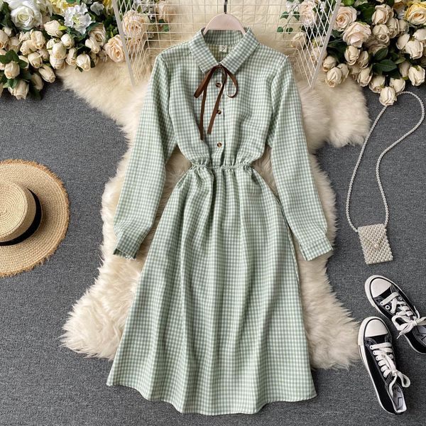 sweet plaid blouse dress women fashion chic elastic waist long sleeve a-line dress korean college style midi long dress 210419, Black;gray
sweet plaid blouse dress women fashion chic elastic waist long sleeve a-line dress korean college style midi long dress 210419, Black;gray